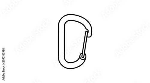 Obraz na płótnie A clean black and white line art vector icon depicting a climbing carabiner from an alternate angle, suitable for outdoor retail catalogs, adventure sports logos, or expedition map legends