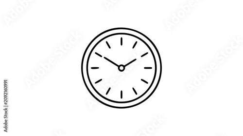 Fotografie A clean black and white line art vector icon of a classic analog clock face with hour and minute hands, great for time management or scheduling interfaces