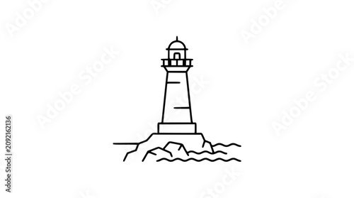 Εκτύπωση καμβά A hand-traced coastal lighthouse beacon in refined black and white line art, wonderful for nautical tourism promotions, maritime museums, or seafaring brand identities