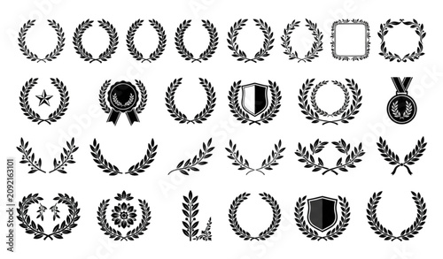 Photos Elegant Botanical Laurel Foliate Icon Collection with Decorative Award Wreaths