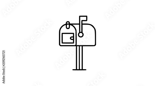 Classic black and white line art vector icon of a curbside mailbox, ideal for postal services, home delivery apps, or communication-themed designs.