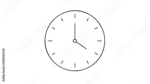 Quadro su tela A clean black and white line art vector icon of a classic clock face with hour and minute hands, ideal for time management apps, scheduling interfaces, or deadline reminders