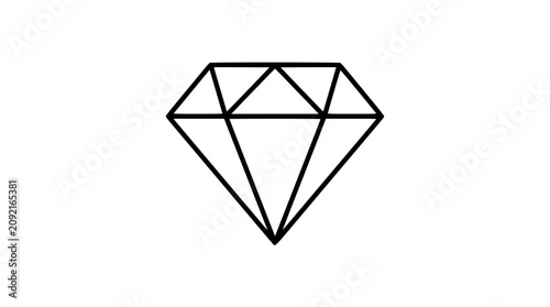 Cuadro en lienzo An elegant black and white line art vector icon of a faceted diamond, perfect for representing luxury, value, jewelry design, or premium quality in branding and decorative applications