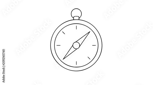 Quadro em tela A clean black and white line art vector compass icon with directional needle, perfect for navigation apps, travel websites, or mapping tool interfaces requiring a minimalist hand-drawn aesthetic