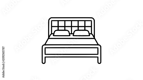 Slika na platnu A double bed frame with headboard and footboard in minimalist black and white line art, ideal for furniture catalogs, interior design plans, or hospitality booking platforms