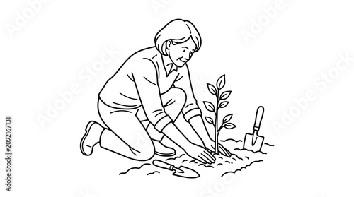 Senior citizens day vector with elderly woman planting a tree