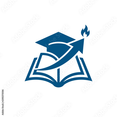 Graduation cap and open book logo.