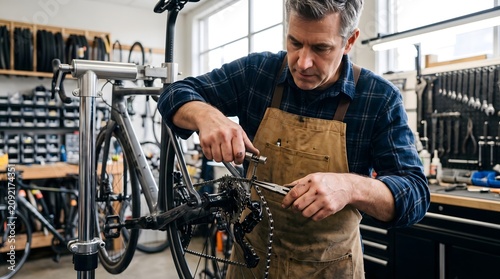 Bike Repair, Daily Routine, Expert man working repairing and maintenance a bike workshop daily routine