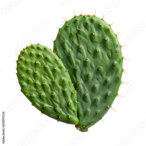 Heart Shaped Green Prickly Pear Cactus Pad Isolated on White Background