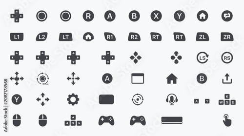 Collection of gaming controller buttons icons.