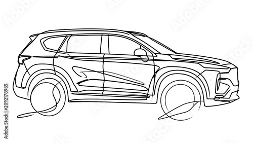 SUV line drawing sketch white background.
