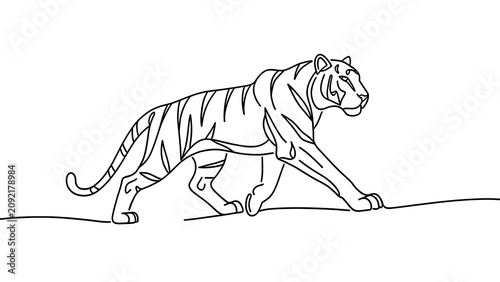 Tiger walking illustration on white background.