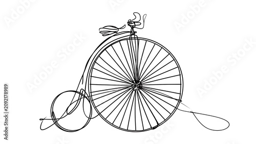 Vintage penny farthing bicycle illustration white background.