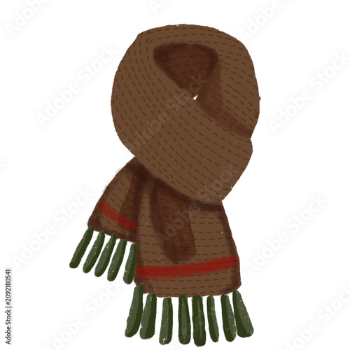 Brown Winter Scarf Hand Drawn Cozy Autumn Clothing