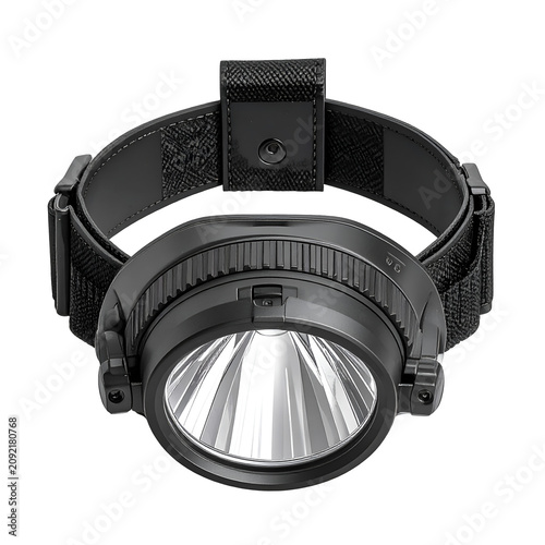 Powerful Black LED Headlamp with Adjustable Strap Isolated on White