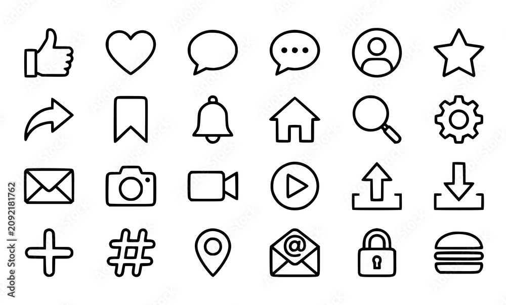 Fototapeta premium Social media icons set line art vector graphics