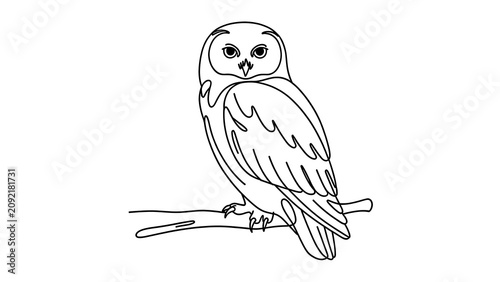 Owl line drawing on white background.
