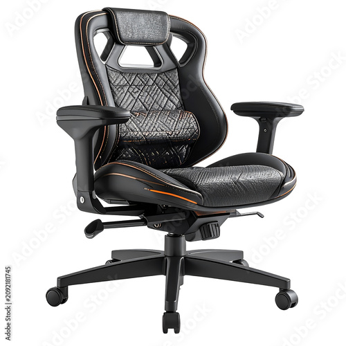 Modern Ergonomic Gaming Chair in Black and Copper Isolated on White