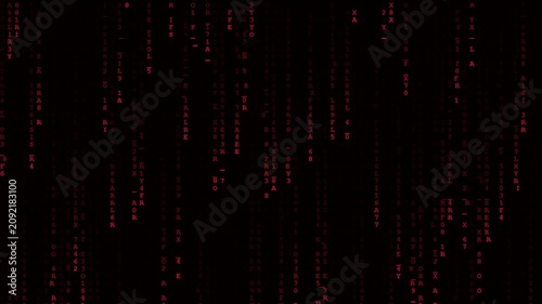 Red Matrix Digital Stream: Falling Alphanumeric Code on Black Background