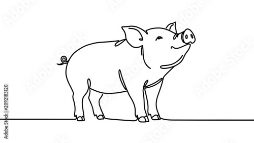 Minimalist pig line drawing on white background.