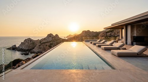 Mansion Infinity Pool Deck overlooking Coastal Cliffs for Luxury Hotel Promotion