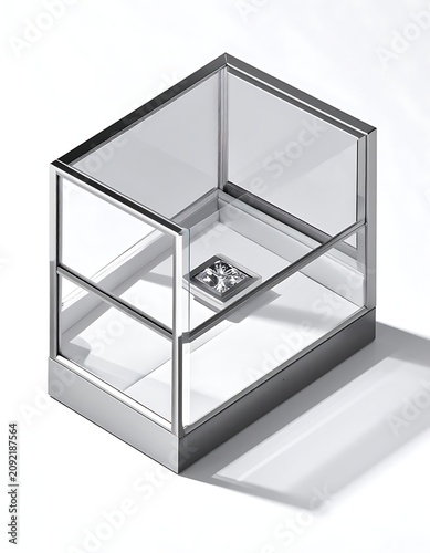 Empty glass display case cube.