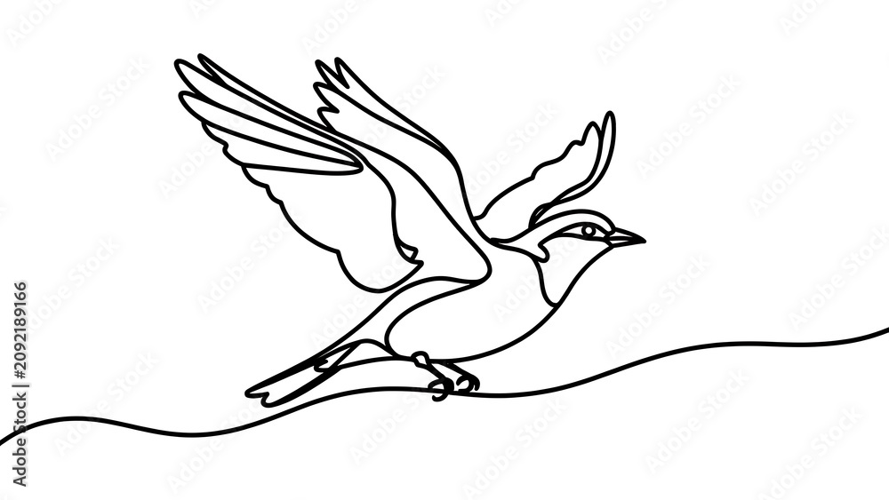Fototapeta premium Flying bird illustration on white background.