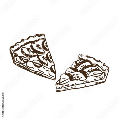 Hand drawn sketch of delicious apple pie slices