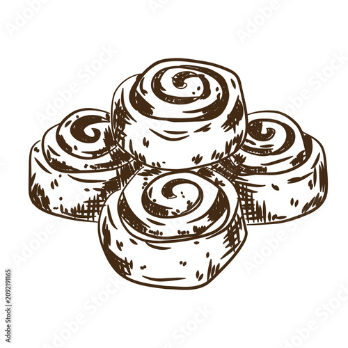 Vintage sketch of sweet cinnamon rolls pastry