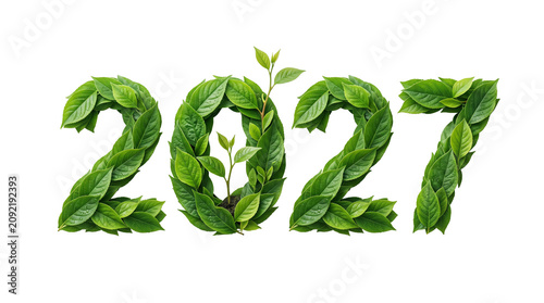 Green 2027 Numbers Made of Fresh Leaves Eco New Year Sustainability and Environmental Growth Concept