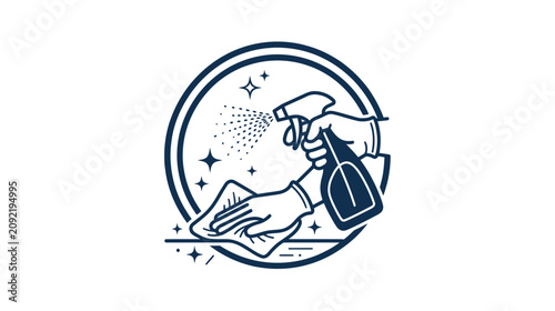 Schilderij op canvas Cleaning Service Icon: Hands with Gloves Spraying and Wiping Surface