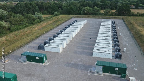 Utility Scale Battery Storage System Overview in Green Landscape