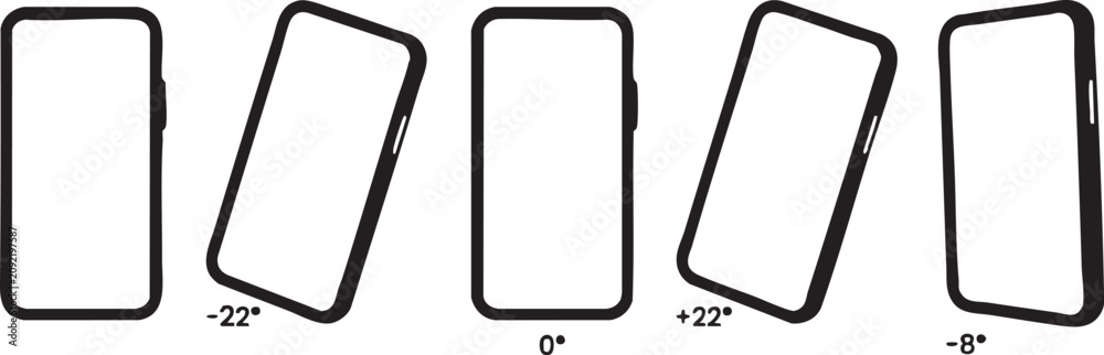Obraz premium Vector smartphone icons set with different angles and tilt degrees for graphic design