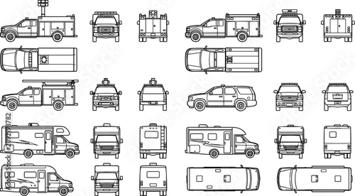 Konstfotografi Emergency response vehicle CAD blocks collection with fire trucks police SUVs mo