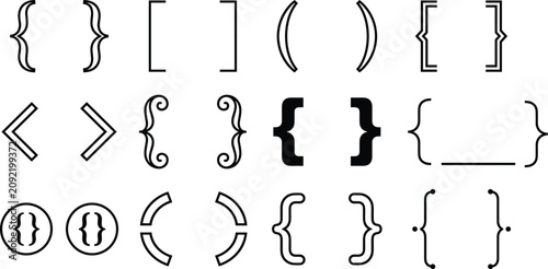 Foto Bracket and Parentheses Typography Line Icon Set Featuring Curly Braces Square B