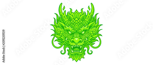 Fényképezés Vibrant Green Dragon Head Illustration - Mythical Creature Art