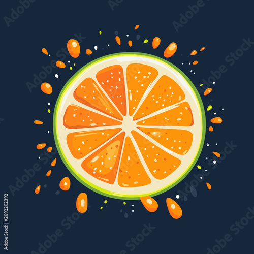 Vibrant orange slice with splashing juice