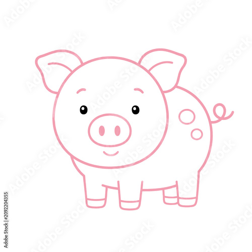 Children's illustration of a piglet in a minimalist outline style, isolated on a transparent background