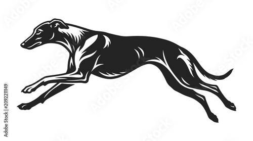 Bilde på lerret Detailed black silhouette of a sprinting greyhound dog.