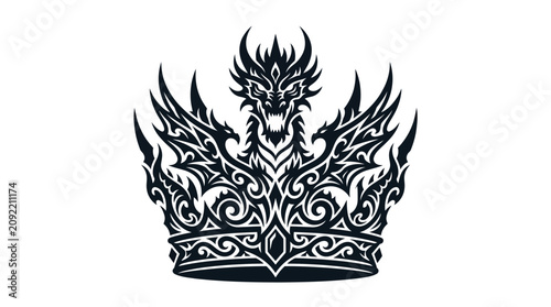 Fotografía Detailed frontal dragon crown with ornate wings.