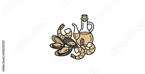 Foto Seafood and Olive Oil Vector Illustration