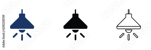 Photos Hanging pendant lamp icons illustrating ceiling light fixtures, home illumination, and clean minimalist vector graphics in filled and outline styles for interior decoration and lighting projects