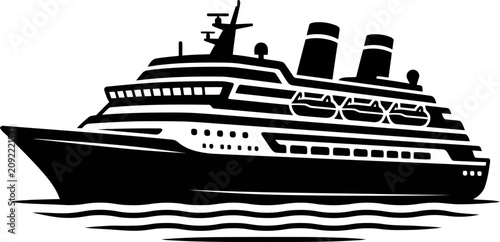 Photography Large cruise ship sailing on calm waters with multiple decks and smokestacks  oc