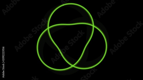 Luminous Yellow Trefoil Knot Abstract on Black Background