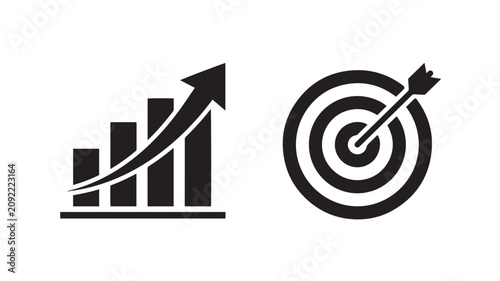 Business growth icons represent the strategic alignment of financial performance and achieving corporate targets in a professional setting.