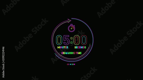 Neon Digital Countdown Timer - 05:00 Remaining Time Display