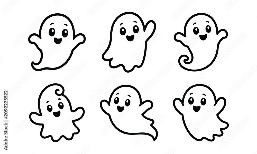 Fototapeta premium Happy little ghosts, cheerful spirits dancing.