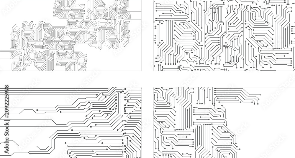 Obraz premium Circuit Board Trace Pattern Background Pack. Modern Printed Circuit Board Graphics Set