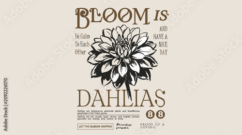 Quadro su tela Dahlia flower vintage design