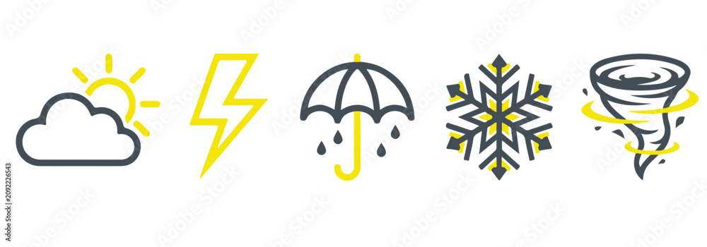 Fototapeta premium Weather forecast umbrella and rain line icon set